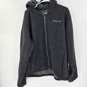 Merrell wool blend hooded jacket xl mens black charcoal gray fleece lined coat